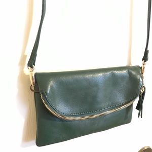 (SOLD) Dark green leather crossbody purse